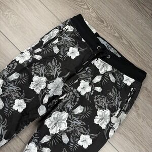 Jordan Craig Women's Floral Print Capri Jogger Sweatpants Black White Large New